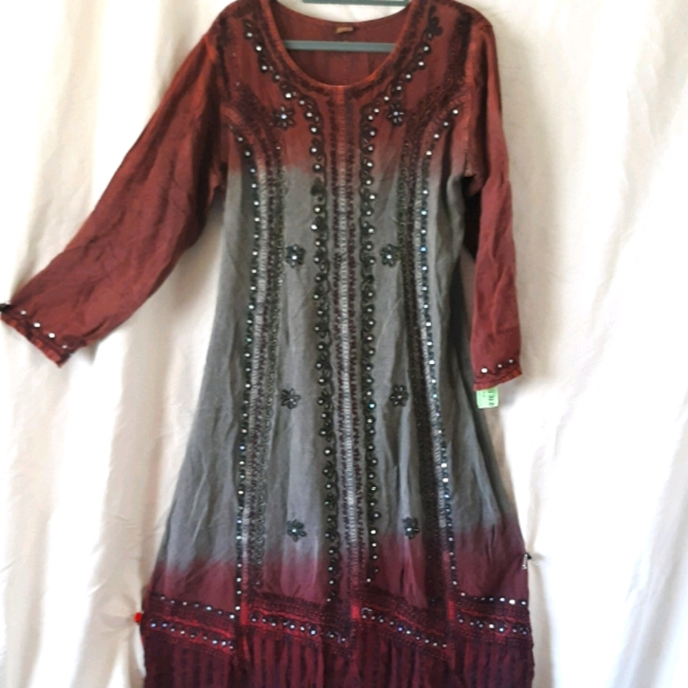 Boho ombre embroidered dress
